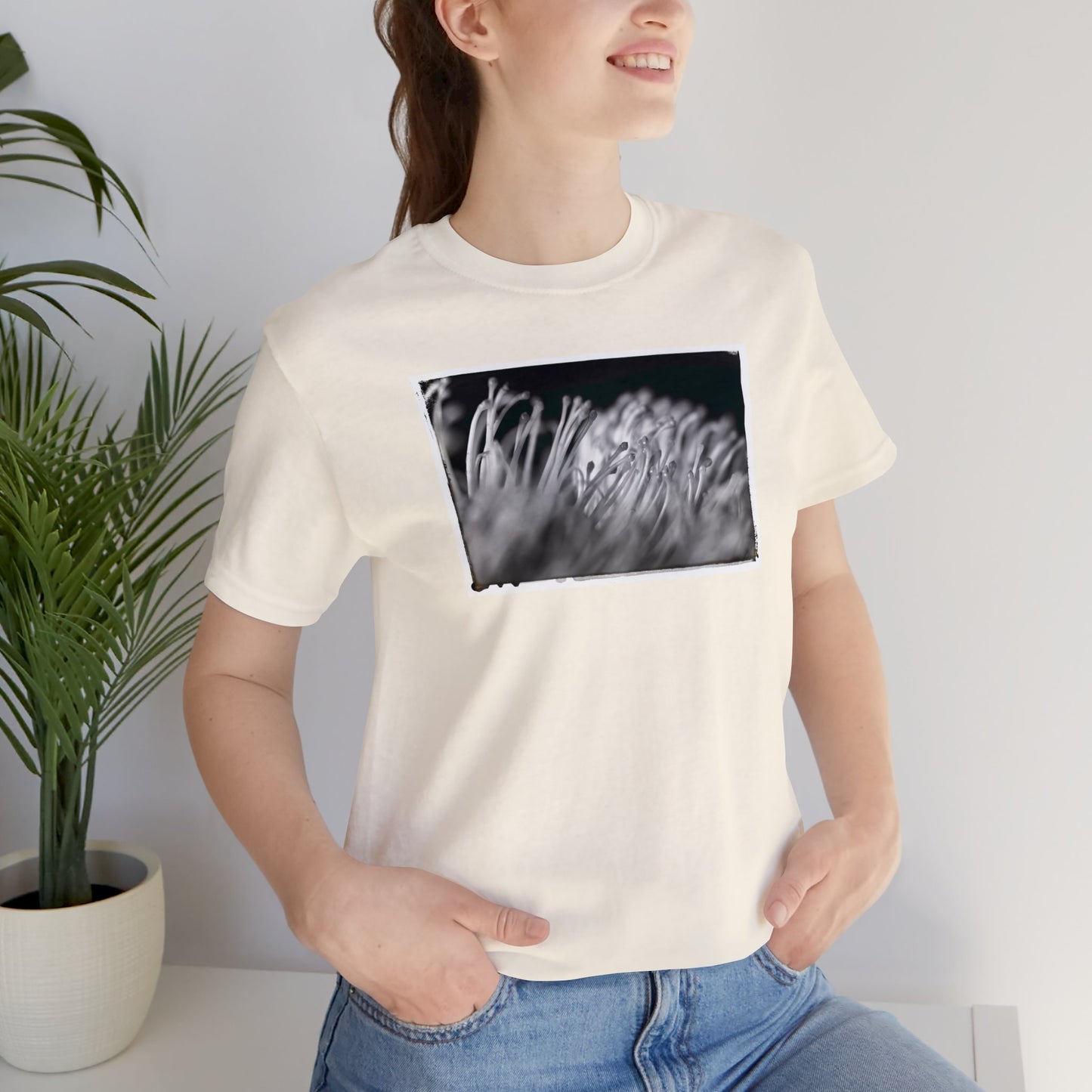 "Pincushion Protea No. 02 (B&W)" Unisex Jersey Short Sleeve Tee