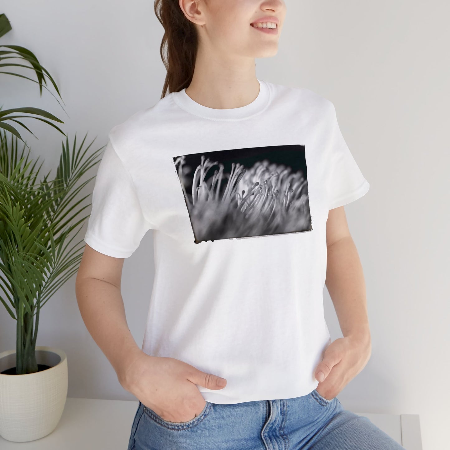 "Pincushion Protea No. 02 (B&W)" Unisex Jersey Short Sleeve Tee